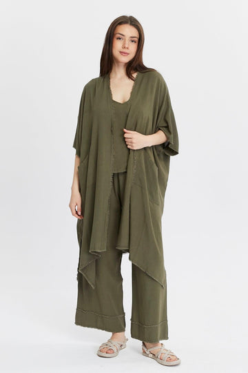 Khaki Linen Cardigan with Tassels – Chic and Comfortable Summer Style