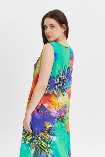 Leaf Patterned V Neck Dress – Colorful and Chic Style