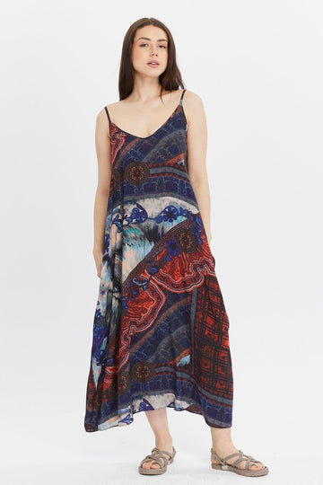 Ethnic Patterned Strap Dress