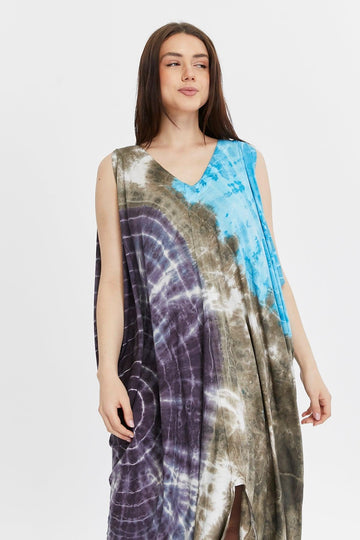 Purple Batik Dress with Shoulder Detail