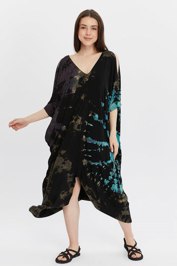 Black Batik Dress with Shoulder Detail