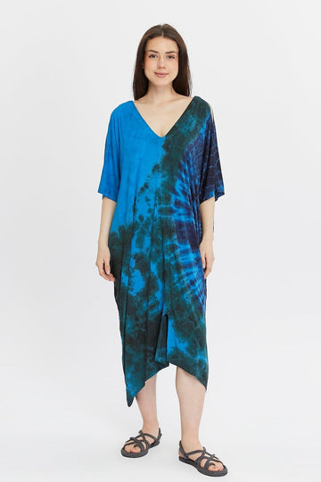 Blue Batik Dress with Shoulder Detail