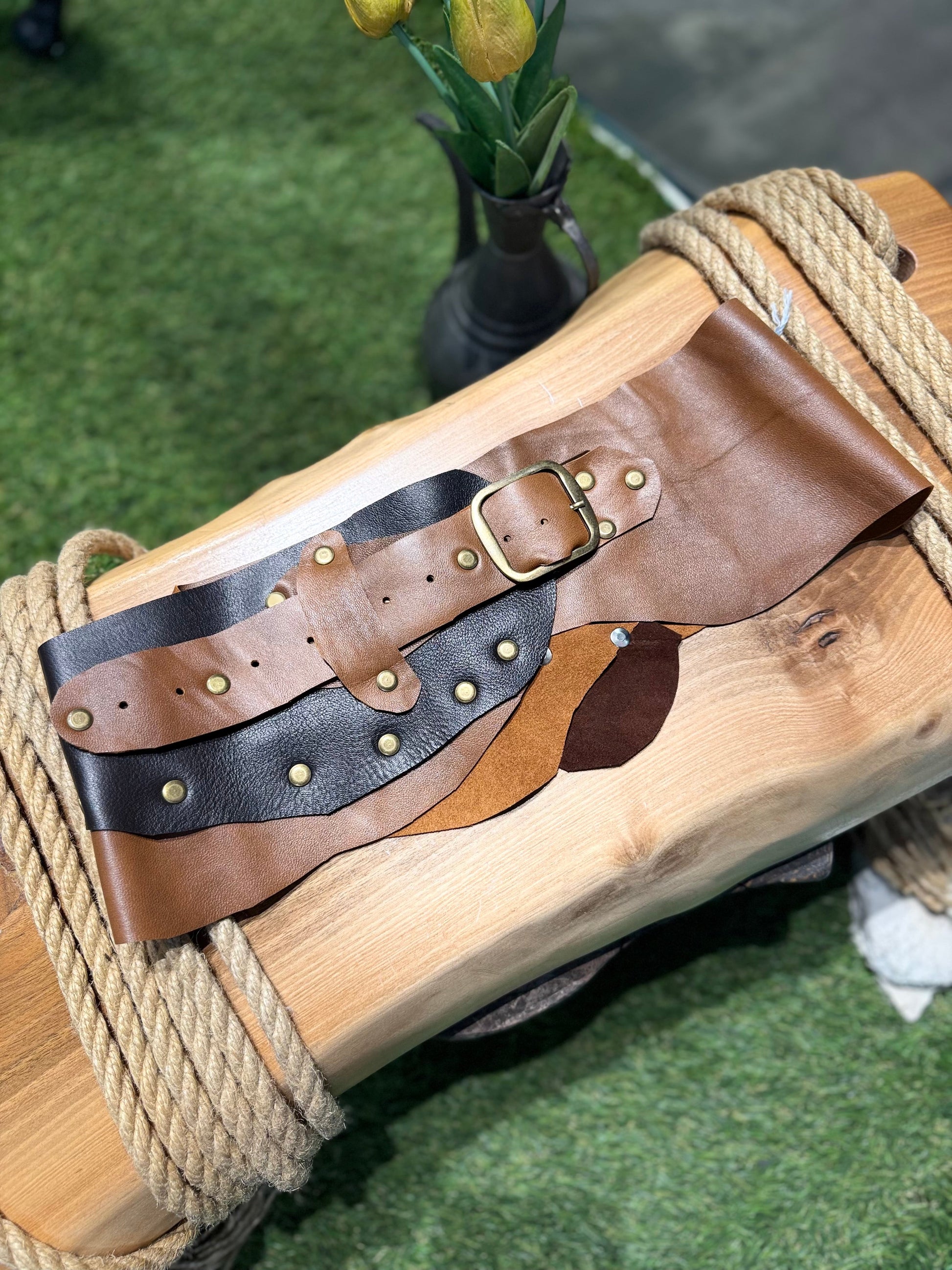 Amora Taba & Acı Kahve Hakiki Deri Tasarım Kemer - El İşçiliği – Bohem Tarz Kadın Giyim Tasarım | Yılday Gür Butik