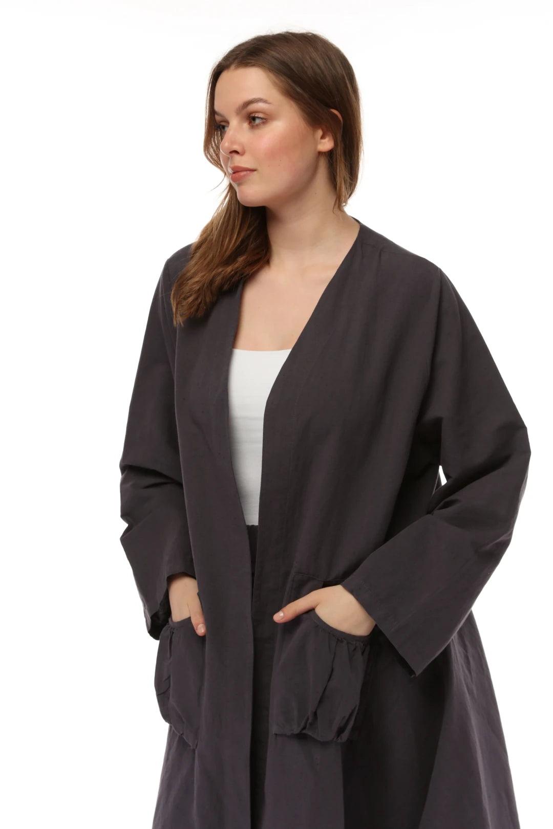 Antrasit Uzun Keten Kaftan butik bohem giyim – Yılday Gür Butik Üsküdar Emaar