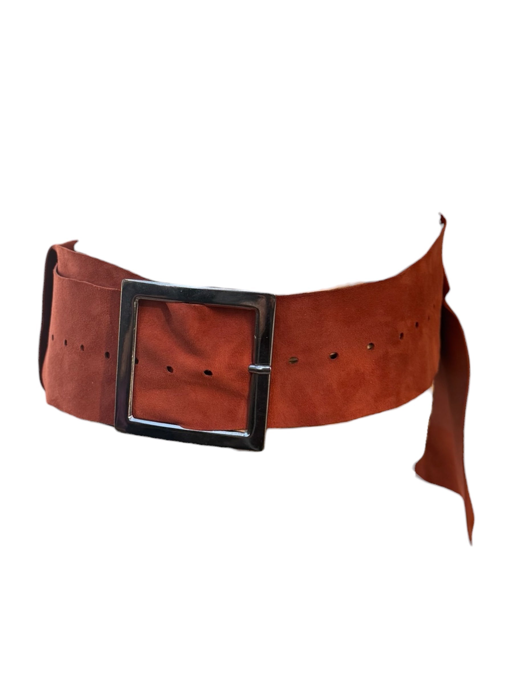 Aroa El Yapımı Kiremit Nubuk Deri Kare Tokalı Kemer – Bohem Tarz Kadın Giyim Tasarım | Yılday Gür Butik