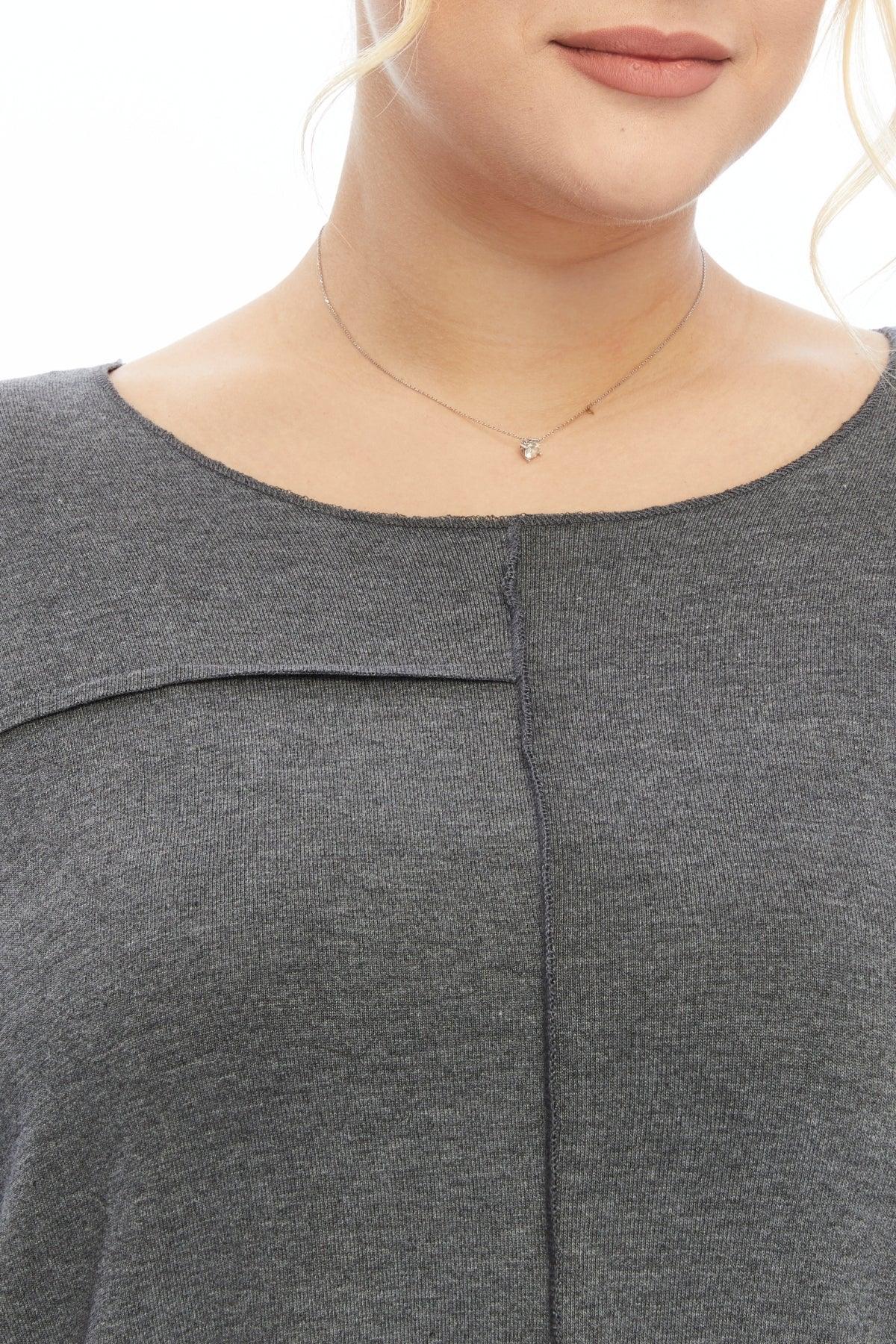 Asimetrik Çizgi Detaylı Gri Bluz Giyim > Bluzlar butik bohem giyim – Yılday Gür Butik Üsküdar Emaar