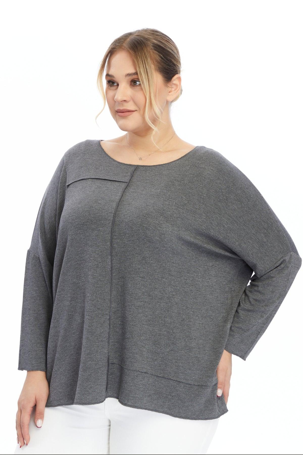 Asimetrik Çizgi Detaylı Gri Bluz Giyim > Bluzlar butik bohem giyim – Yılday Gür Butik Üsküdar Emaar