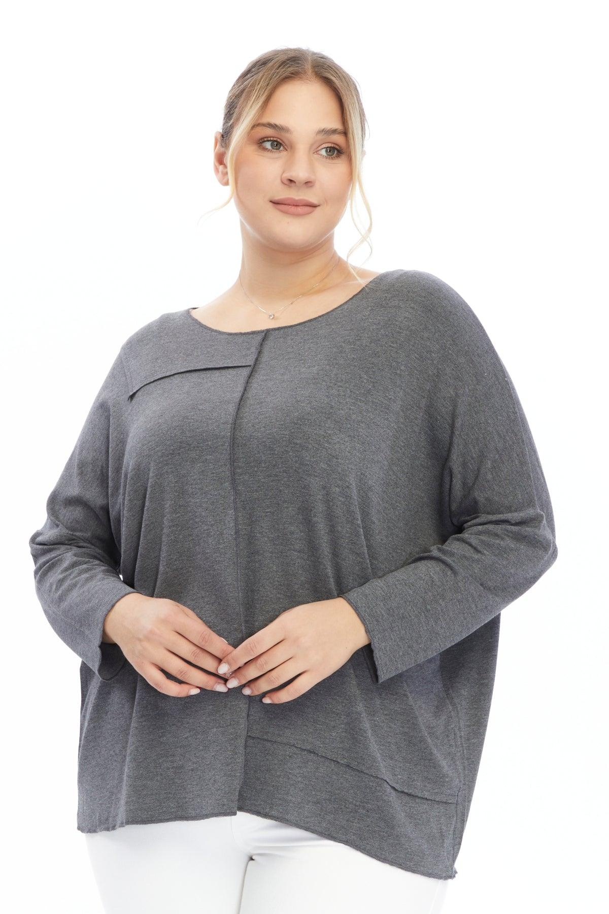 Asimetrik Çizgi Detaylı Gri Bluz Giyim > Bluzlar butik bohem giyim – Yılday Gür Butik Üsküdar Emaar