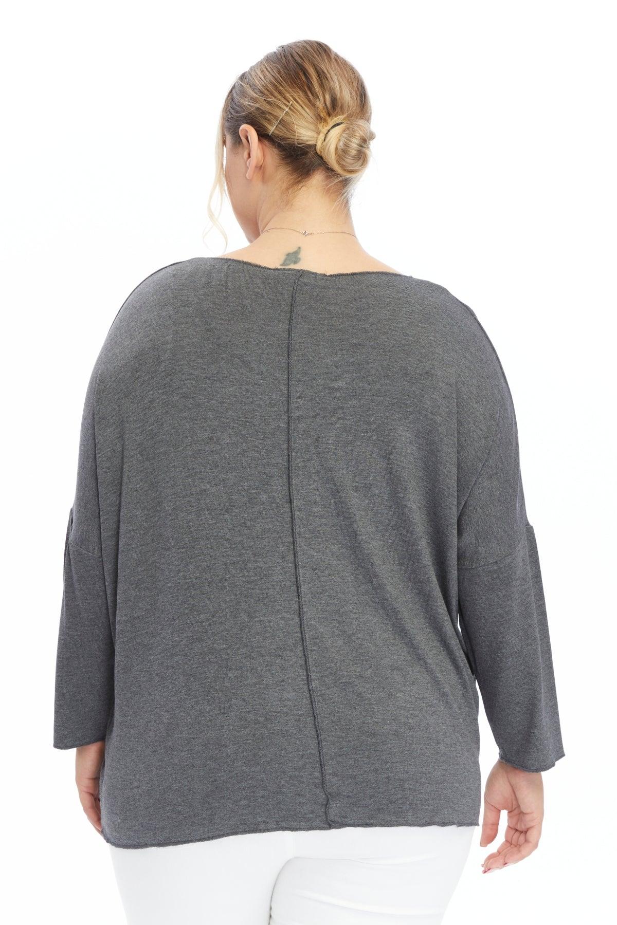 Asimetrik Çizgi Detaylı Gri Bluz Giyim > Bluzlar butik bohem giyim – Yılday Gür Butik Üsküdar Emaar