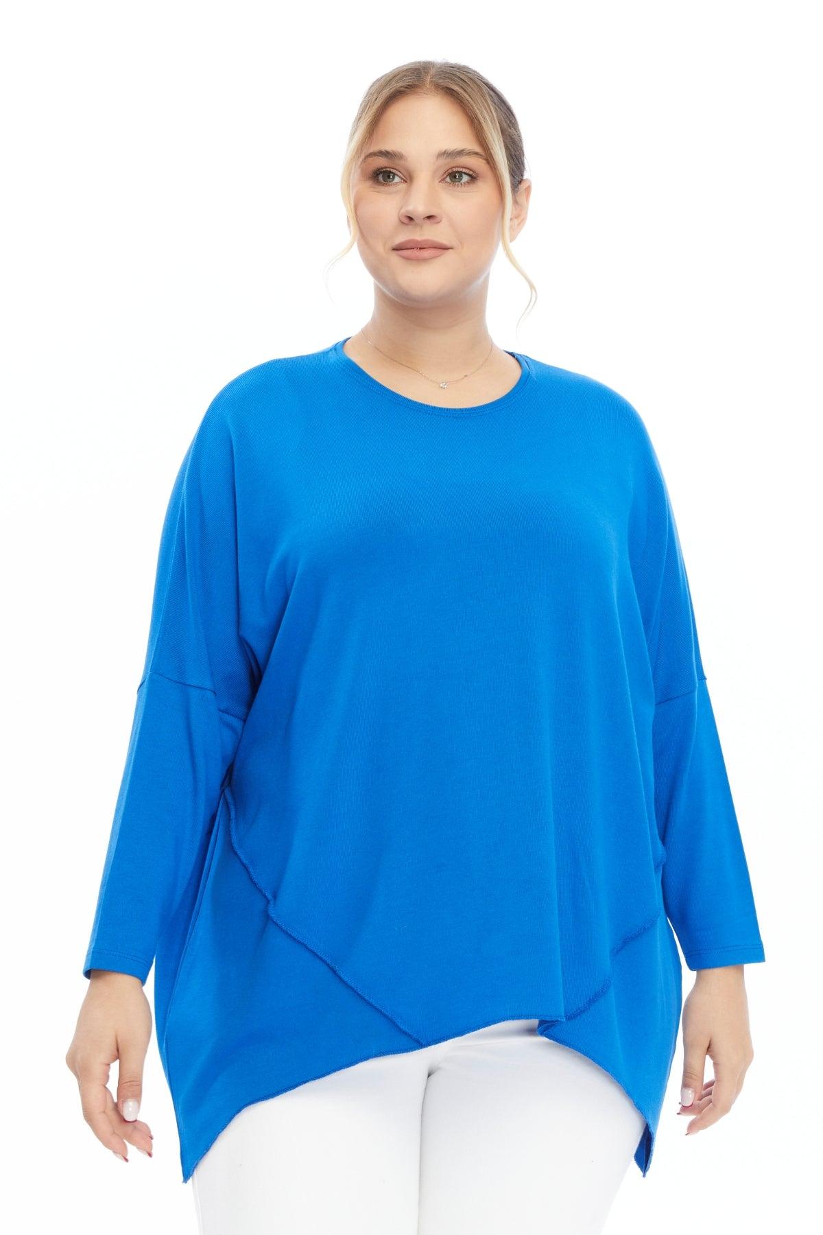 Asimetrik Kesim Mavi Bluz – Bohem Tarz Kadın Giyim Tasarım | Yılday Gür Butik