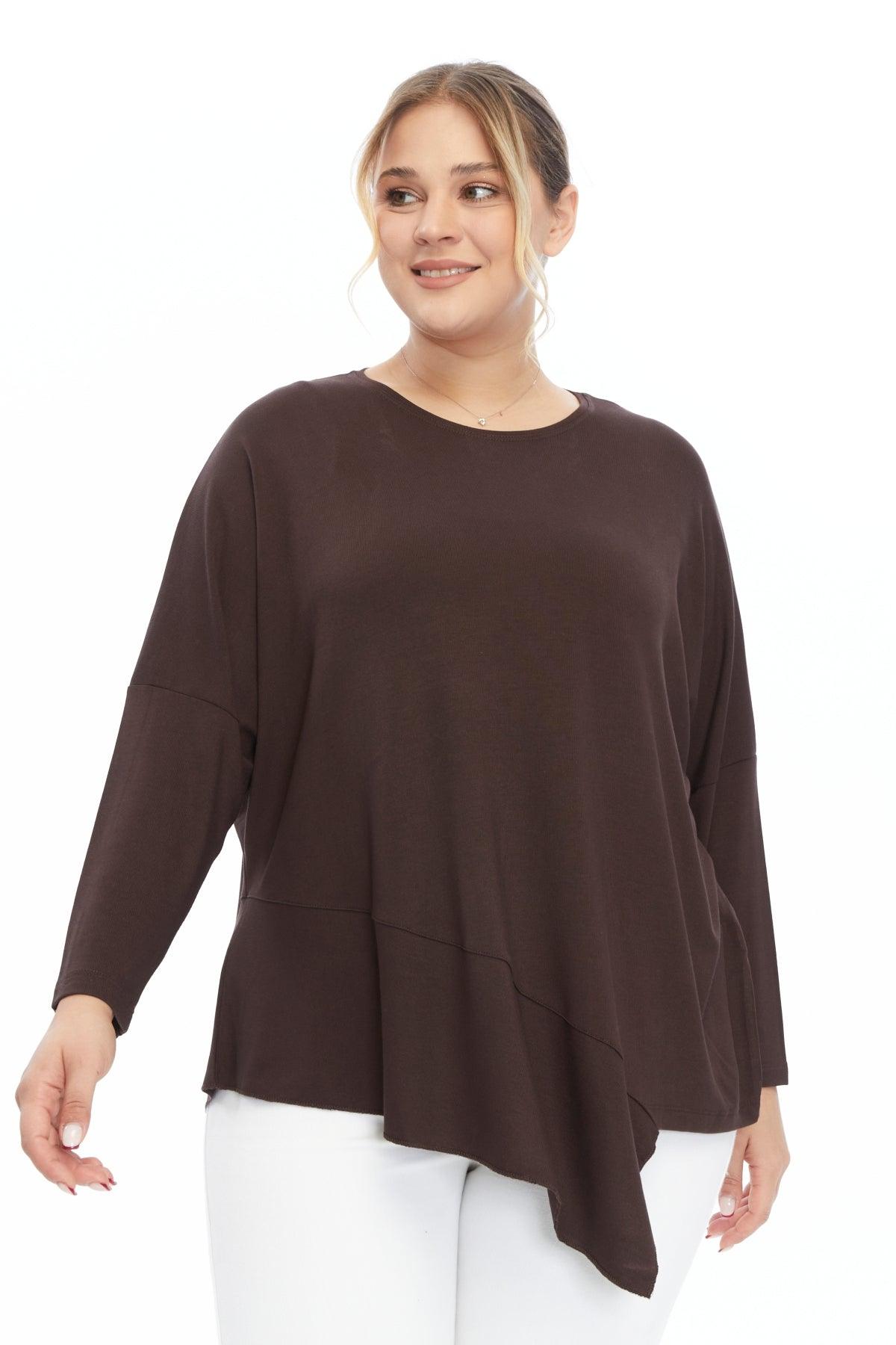 Asimetrik Uç Detaylı Kahve Bluz Giyim > Bluzlar butik bohem giyim – Yılday Gür Butik Üsküdar Emaar