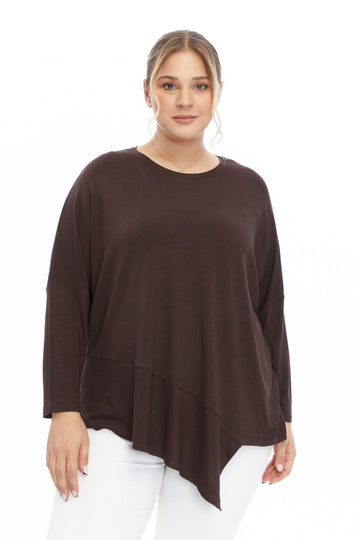 Asimetrik Uç Detaylı Kahve Bluz Giyim > Bluzlar butik bohem giyim – Yılday Gür Butik Üsküdar Emaar
