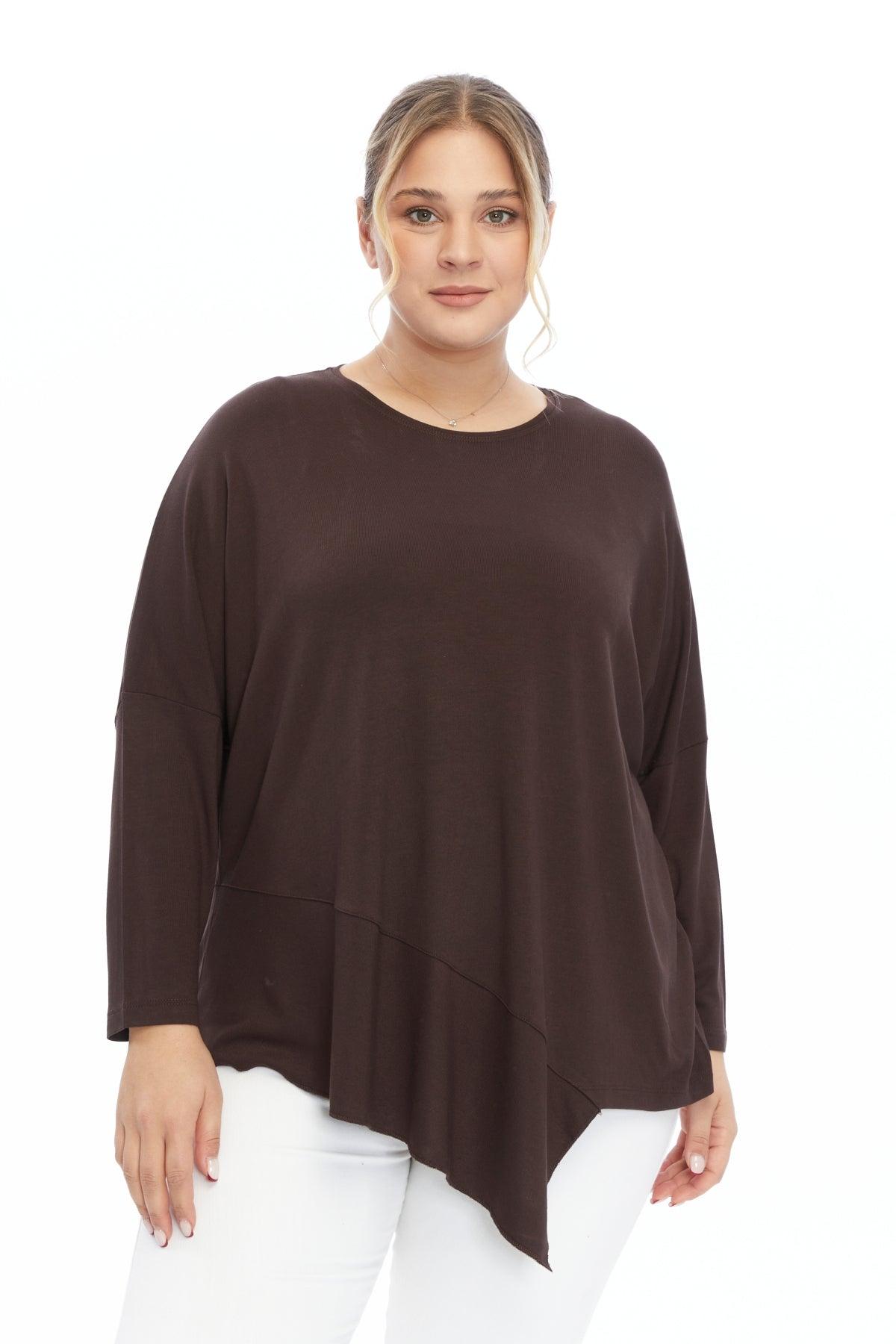 Asimetrik Uç Detaylı Kahve Bluz Giyim > Bluzlar butik bohem giyim – Yılday Gür Butik Üsküdar Emaar