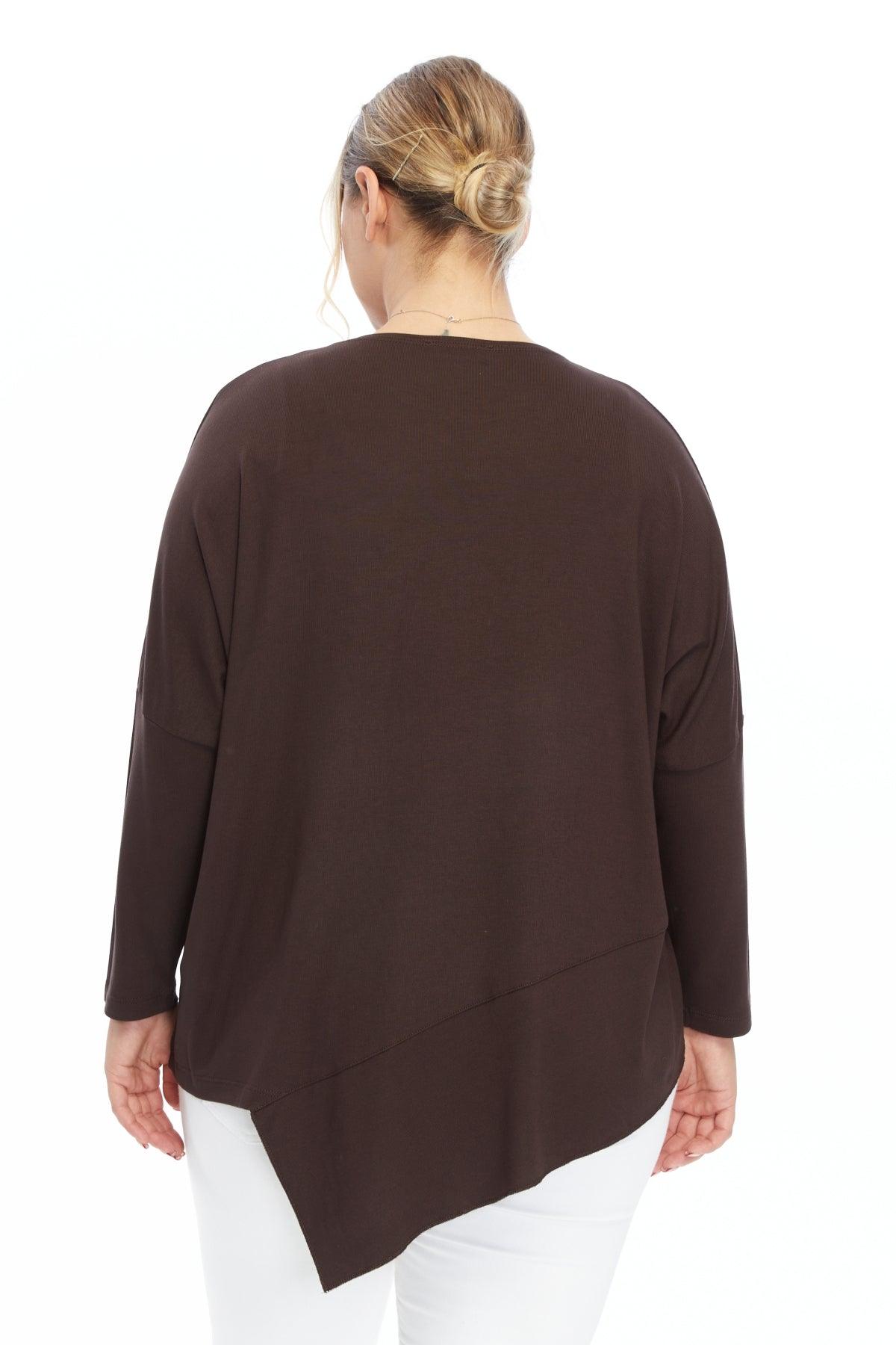 Asimetrik Uç Detaylı Kahve Bluz Giyim > Bluzlar butik bohem giyim – Yılday Gür Butik Üsküdar Emaar