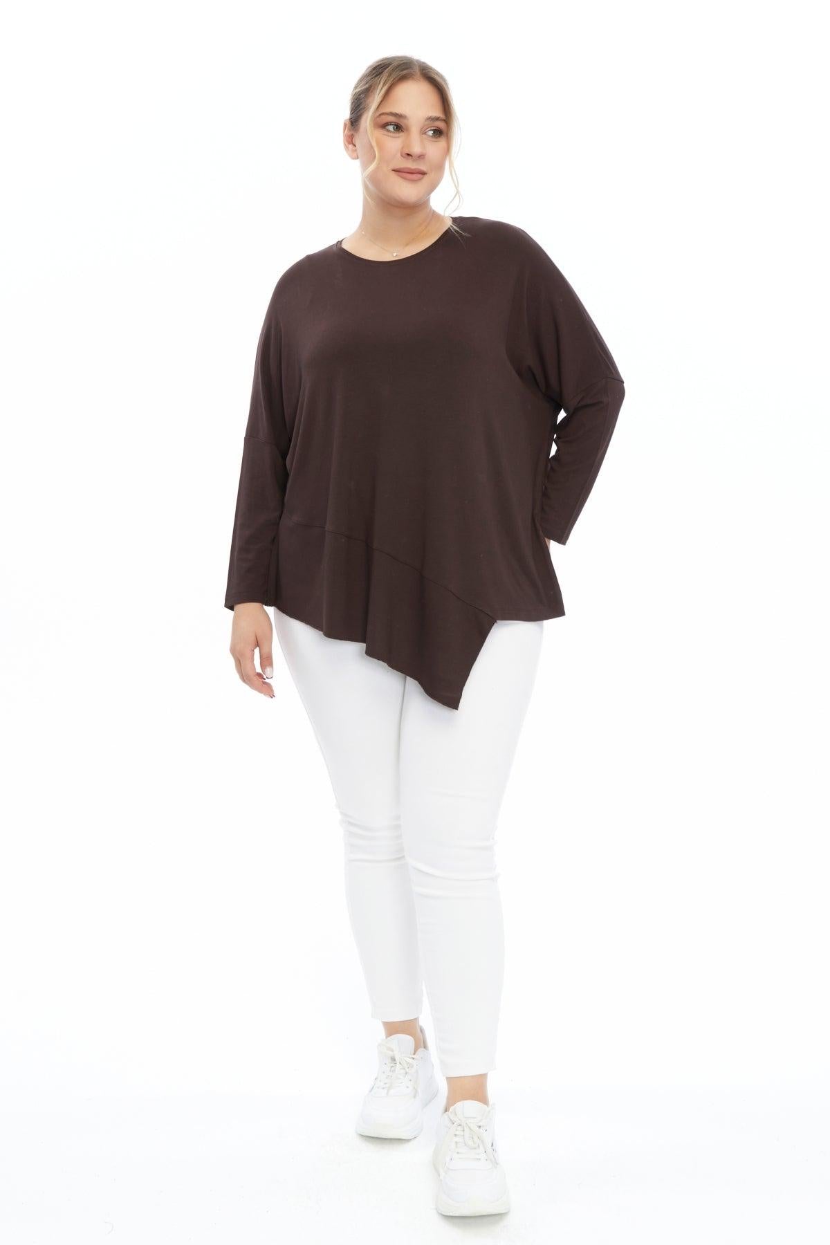 Asimetrik Uç Detaylı Kahve Bluz Giyim > Bluzlar butik bohem giyim – Yılday Gür Butik Üsküdar Emaar