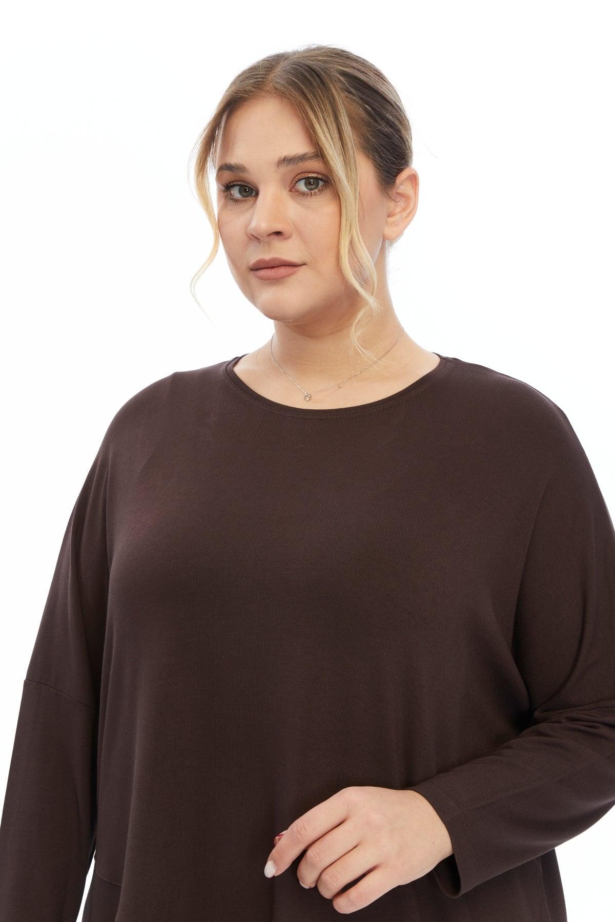 Asimetrik Uç Detaylı Kahve Bluz Giyim > Bluzlar butik bohem giyim – Yılday Gür Butik Üsküdar Emaar