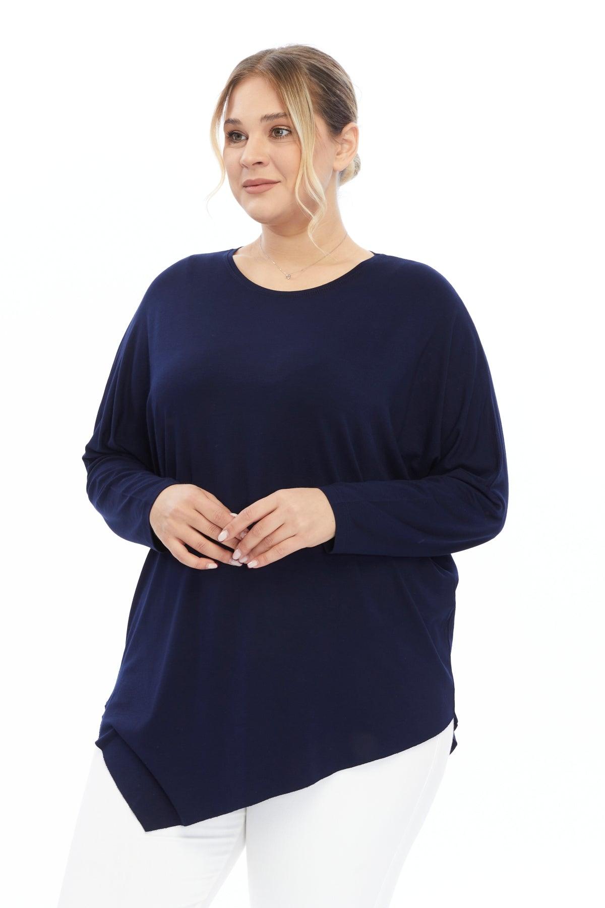 Asimetrik Uç Detaylı Lacivert Bluz Giyim > Bluzlar butik bohem giyim – Yılday Gür Butik