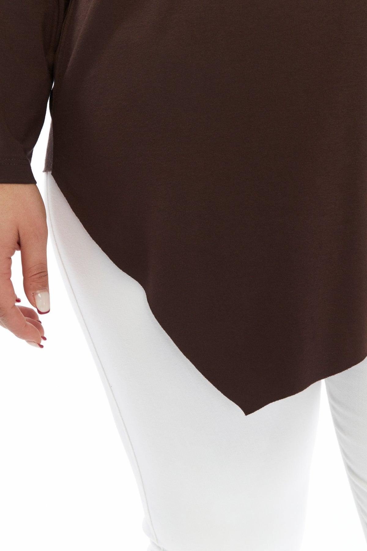 Asimetrik Uçlu Kahve Bluz – Bohem Tarz Kadın Giyim Tasarım | Yılday Gür Butik