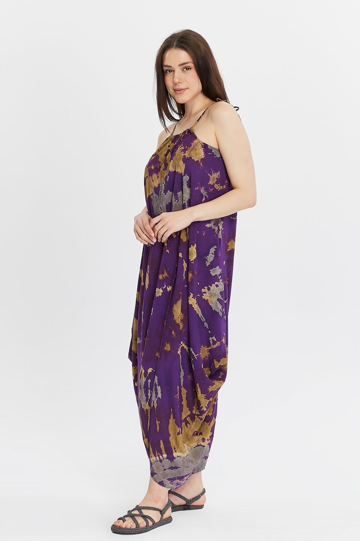 Batik Desenli Askılı Mor Elbise Elbiseler butik bohem giyim – Yılday Gür Butik Üsküdar Emaar
