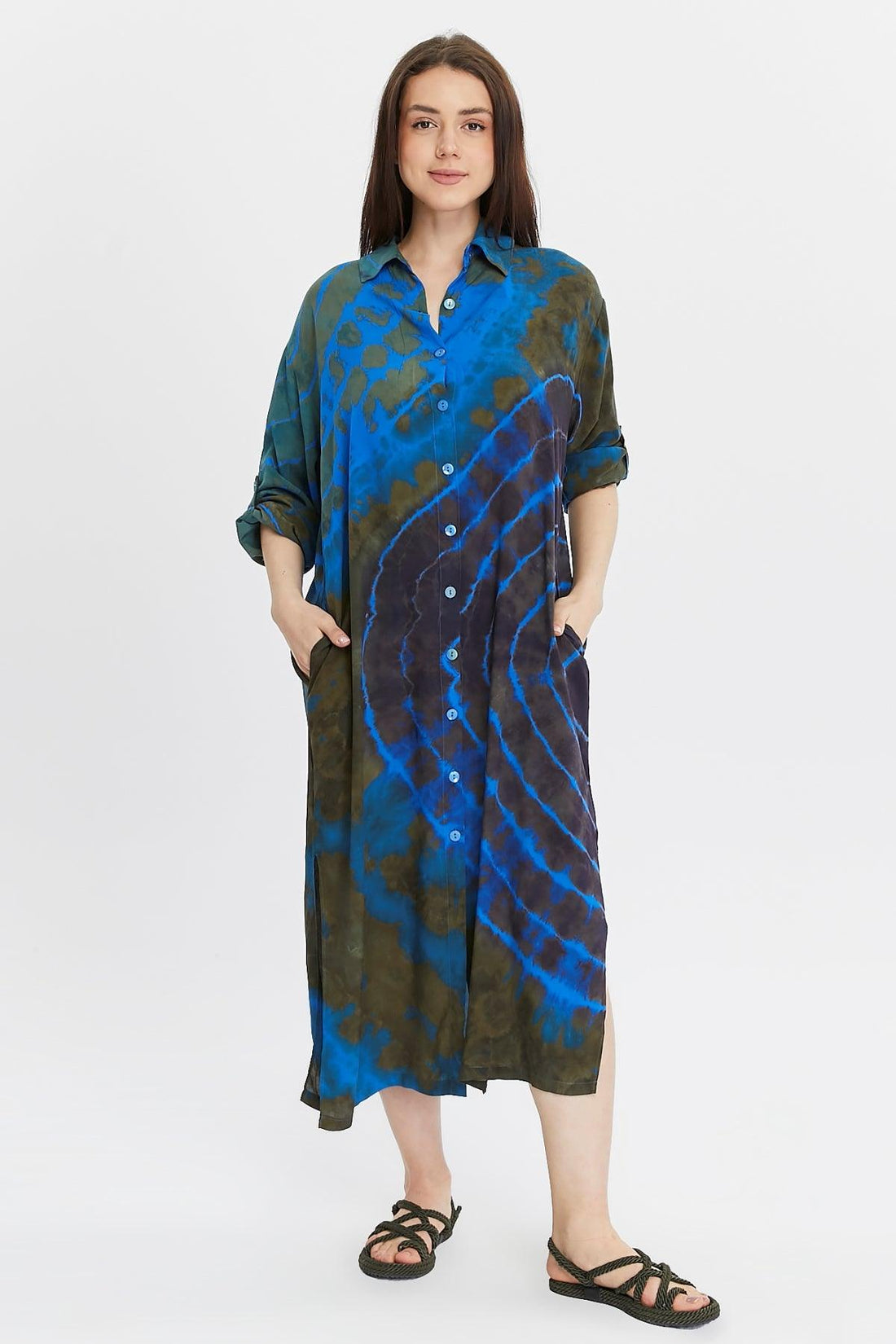 Batik Desenli Lacivert Gömlek Elbise – Bohem Tarz Kadın Giyim Tasarım | Yılday Gür Butik