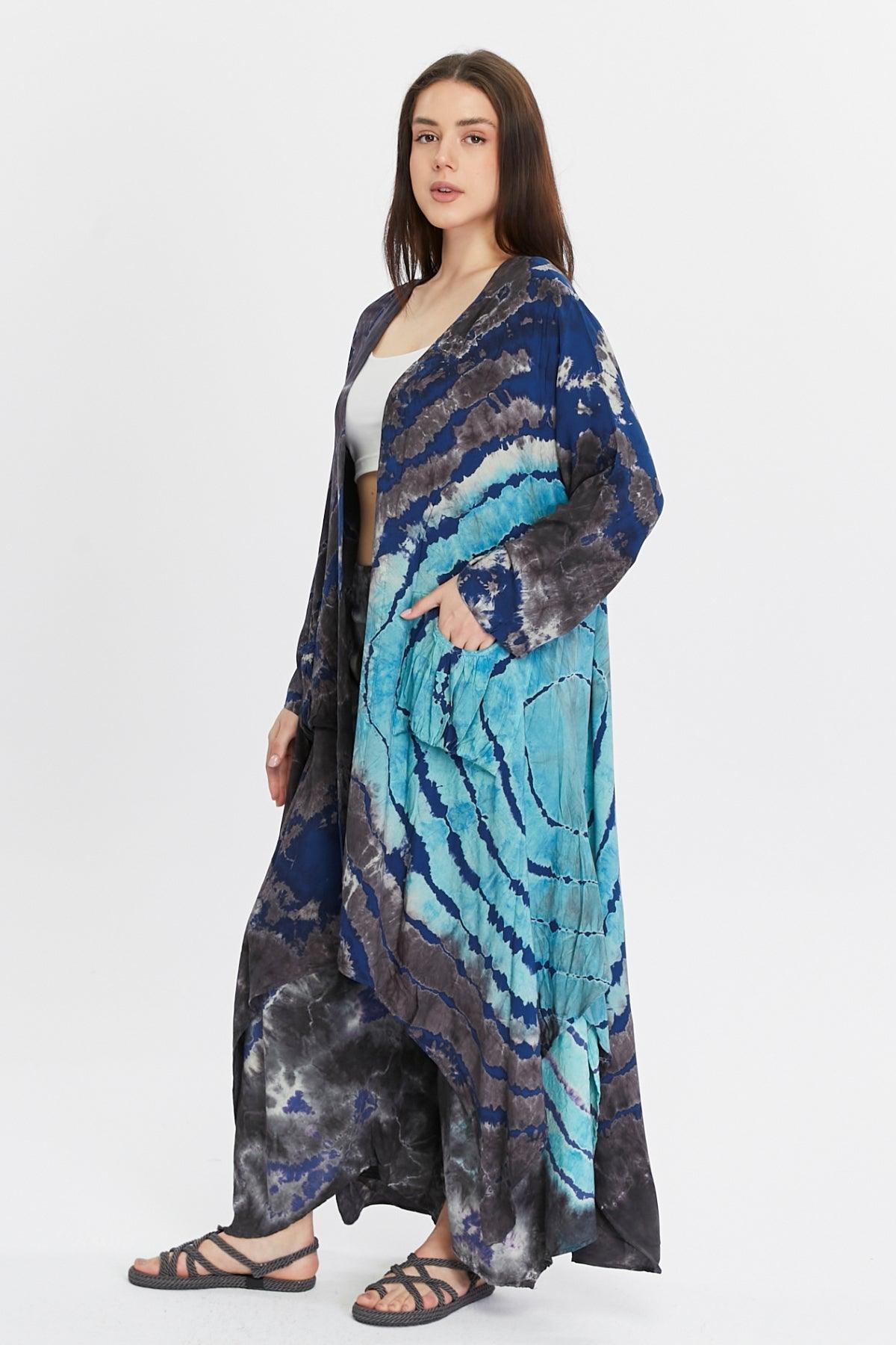 Batik Desenli Mavi Kaftan butik bohem giyim – Yılday Gür Butik Üsküdar Emaar