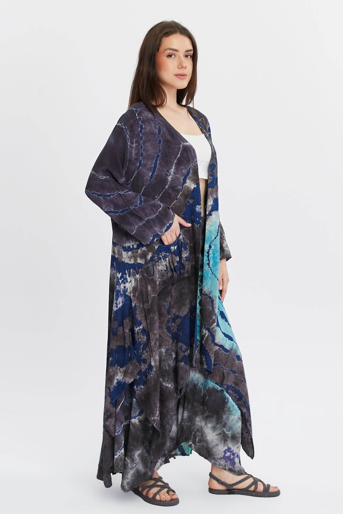 Batik Desenli Mavi Kaftan butik bohem giyim – Yılday Gür Butik Üsküdar Emaar