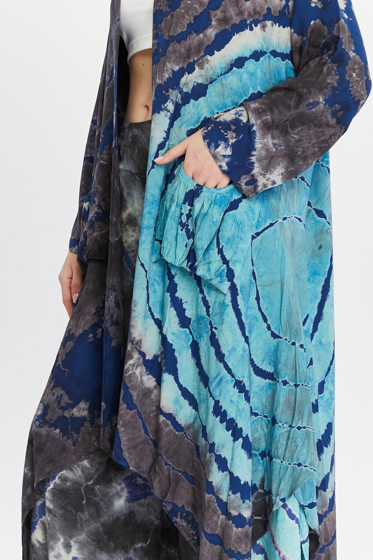 Batik Desenli Mavi Kaftan butik bohem giyim – Yılday Gür Butik Üsküdar Emaar