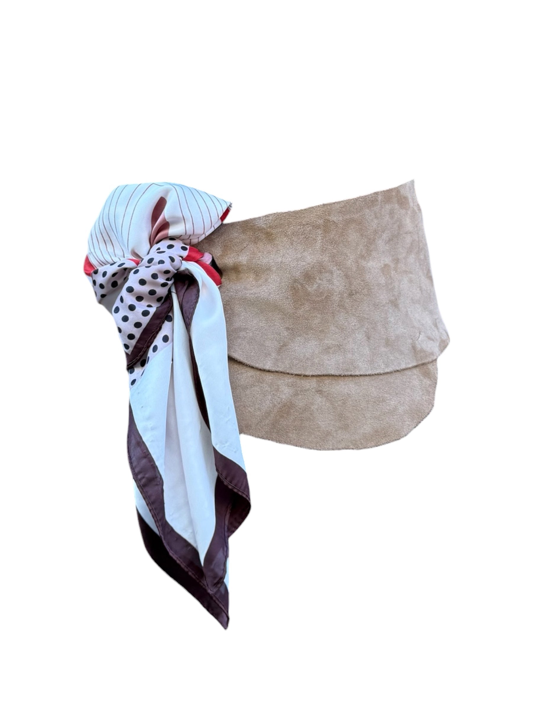 Bej Nubuk Deri Fular Bağlamalı Bohem Obi Kemer – Bohem Tarz Kadın Giyim Tasarım | Yılday Gür Butik