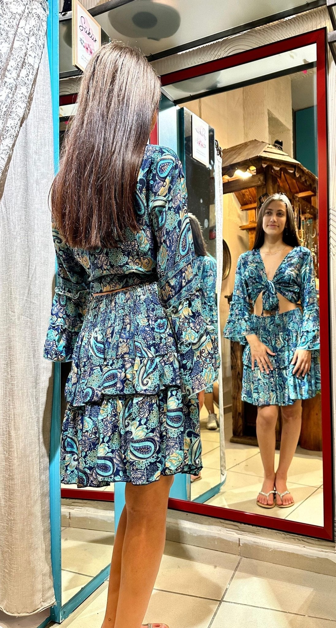 Çiçek Desenli İpek Takım butik bohem giyim – Yılday Gür Butik Üsküdar Emaar