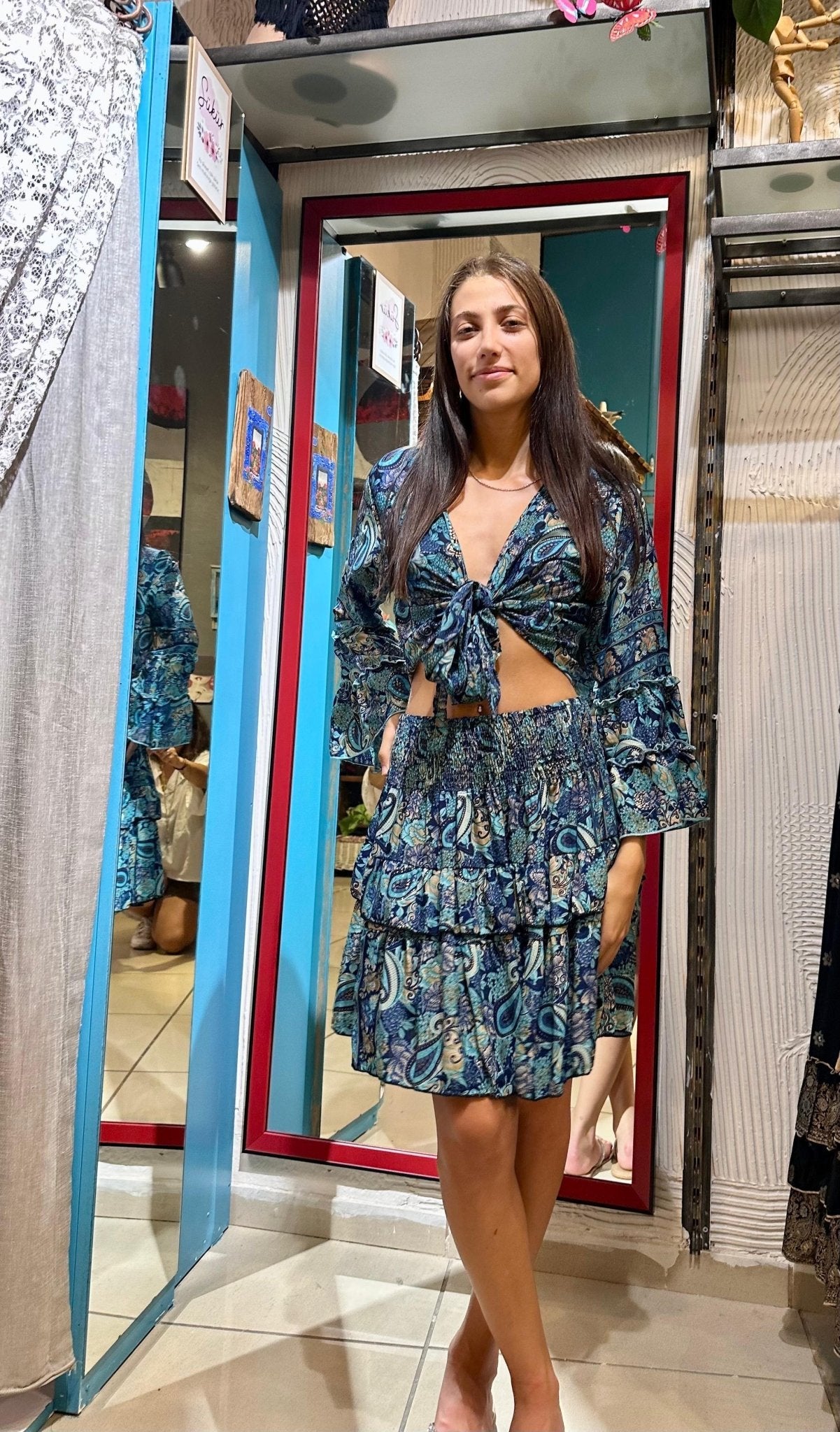 Çiçek Desenli İpek Takım butik bohem giyim – Yılday Gür Butik Üsküdar Emaar