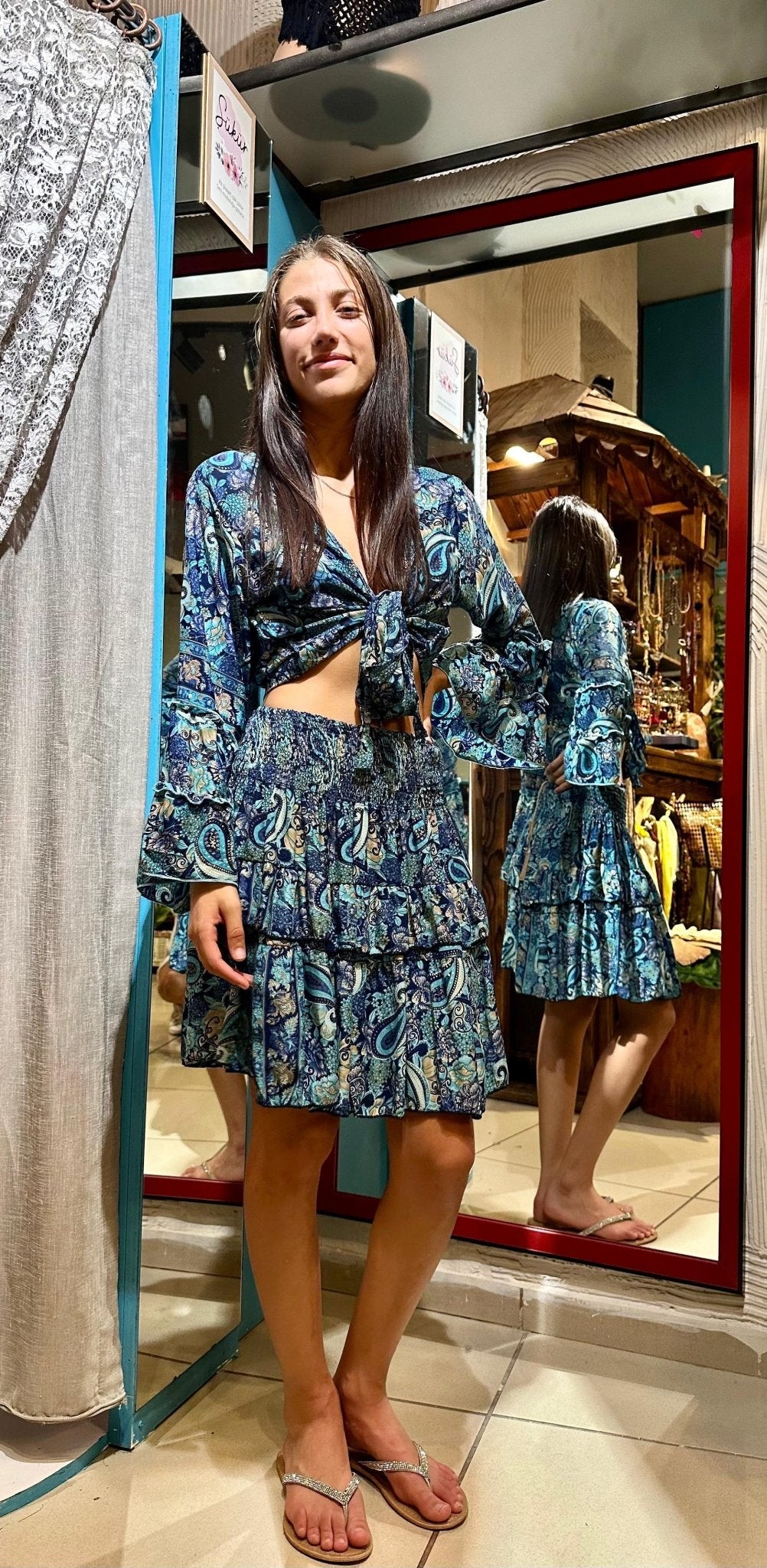 Çiçek Desenli İpek Takım butik bohem giyim – Yılday Gür Butik Üsküdar Emaar