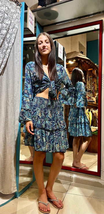 Çiçek Desenli İpek Takım butik bohem giyim – Yılday Gür Butik Üsküdar Emaar