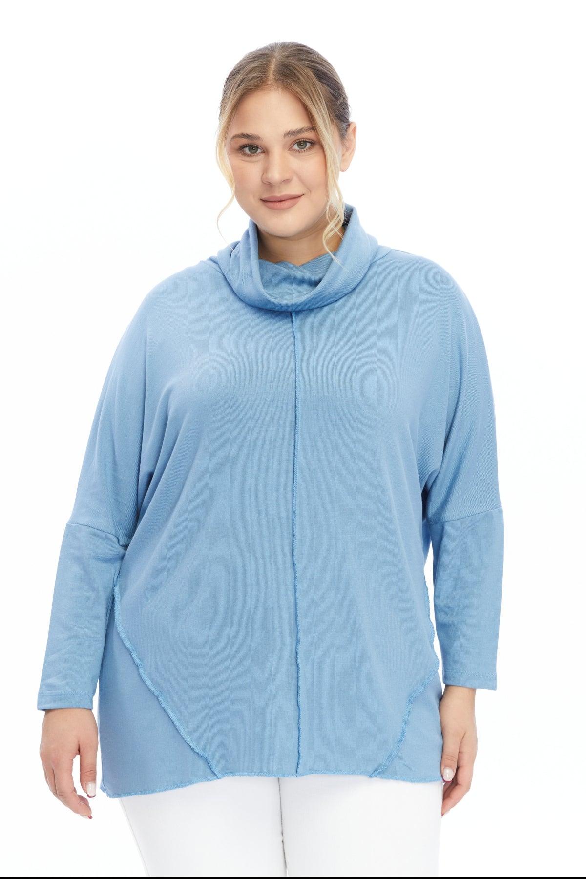 Degaje Yaka Triko Bebek Mavisi Bluz – Bohem Tarz Kadın Giyim Tasarım | Yılday Gür Butik