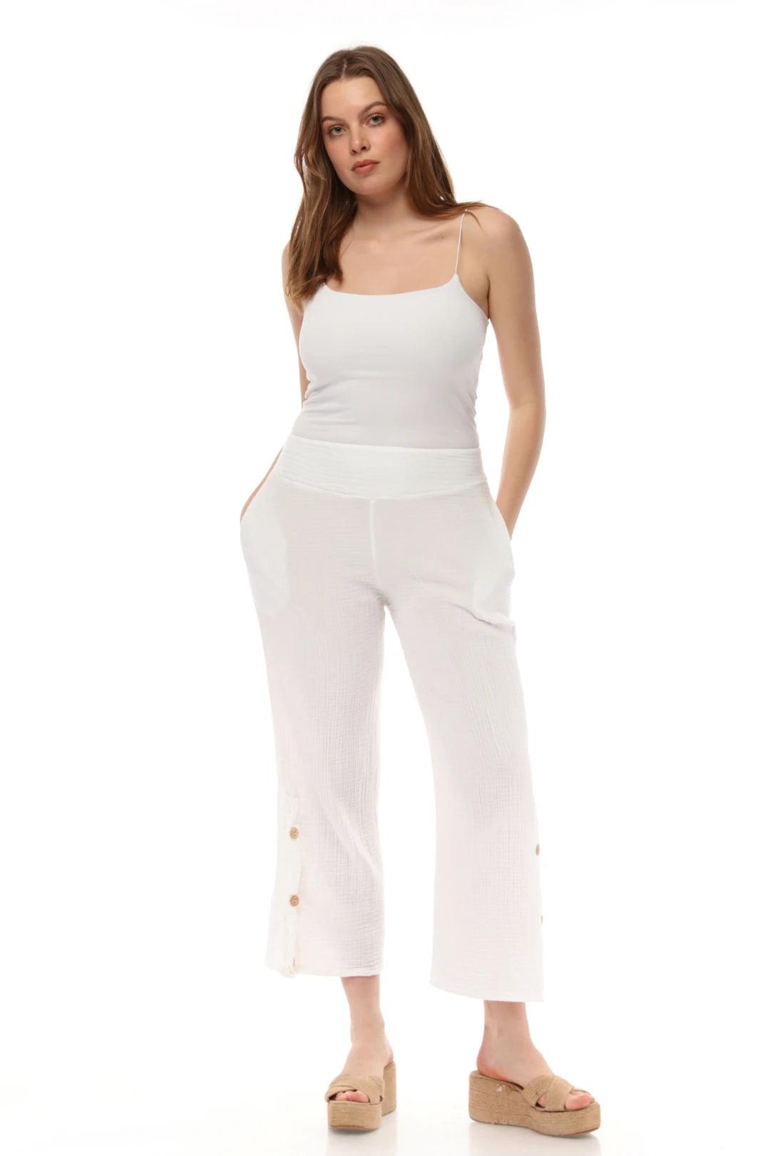 Düğme Detaylı Beyaz Müslin Pantolon Giyim > Alt Giyim > Pantolon butik bohem giyim – Yılday Gür Butik Üsküdar Emaar