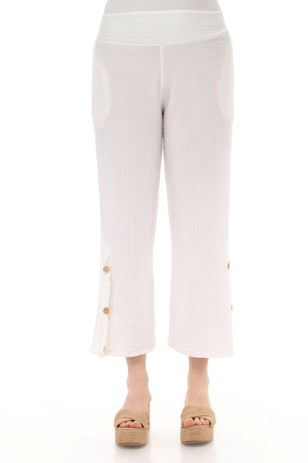 Düğme Detaylı Beyaz Müslin Pantolon Giyim > Alt Giyim > Pantolon butik bohem giyim – Yılday Gür Butik Üsküdar Emaar