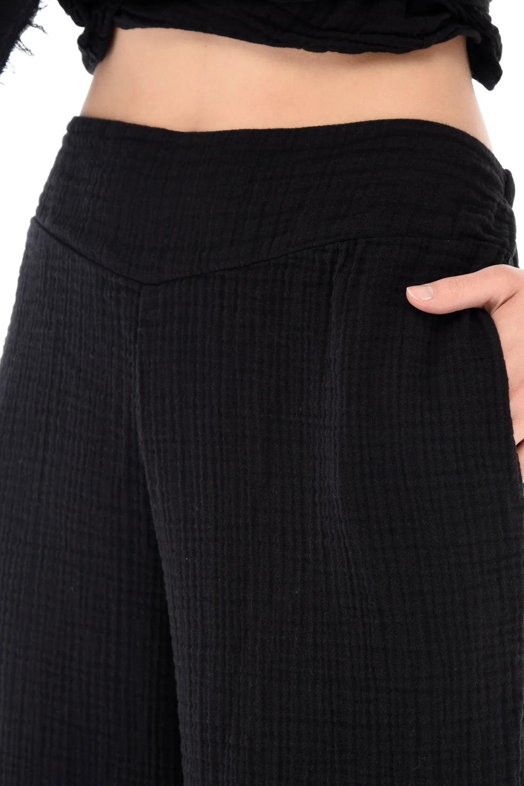 Düğme Detaylı Siyah Müslin Pantolon Giyim > Alt Giyim > Pantolon butik bohem giyim – Yılday Gür Butik