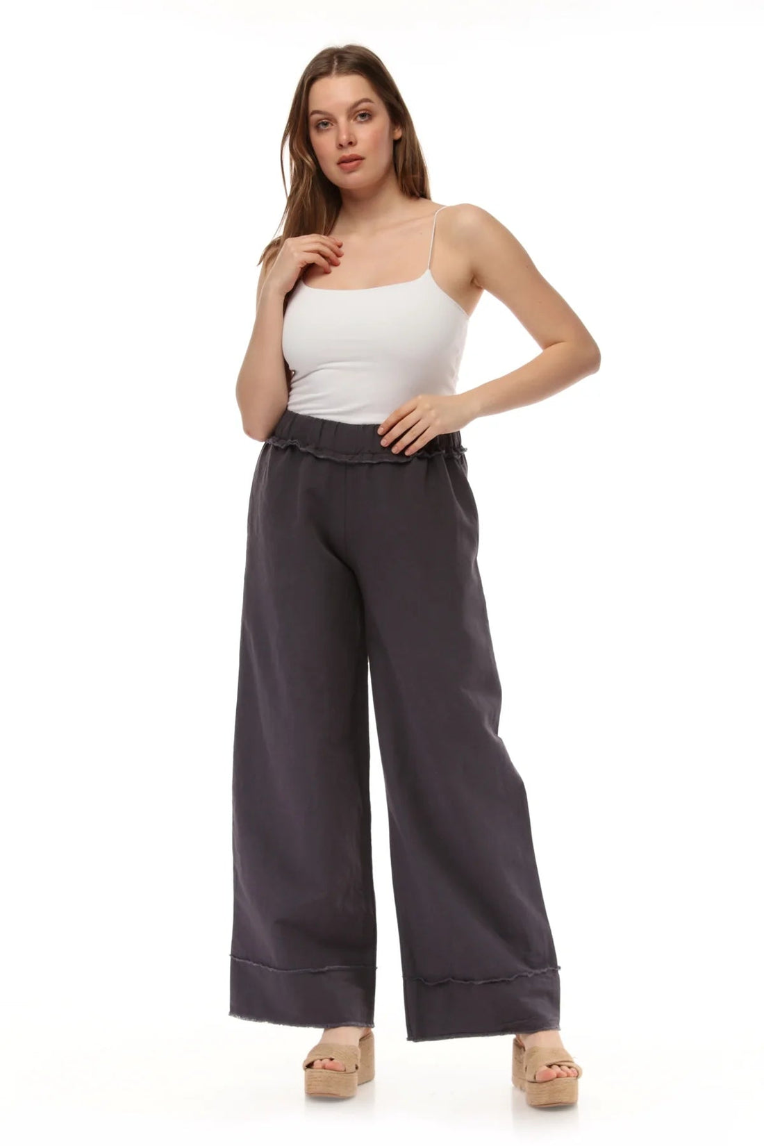 Füme Keten Pantolon - Püskül Detaylı Lüks Kadın Pantolon Giyim > Alt Giyim > Pantolon butik bohem giyim – Yılday Gür Butik Üsküdar Emaar