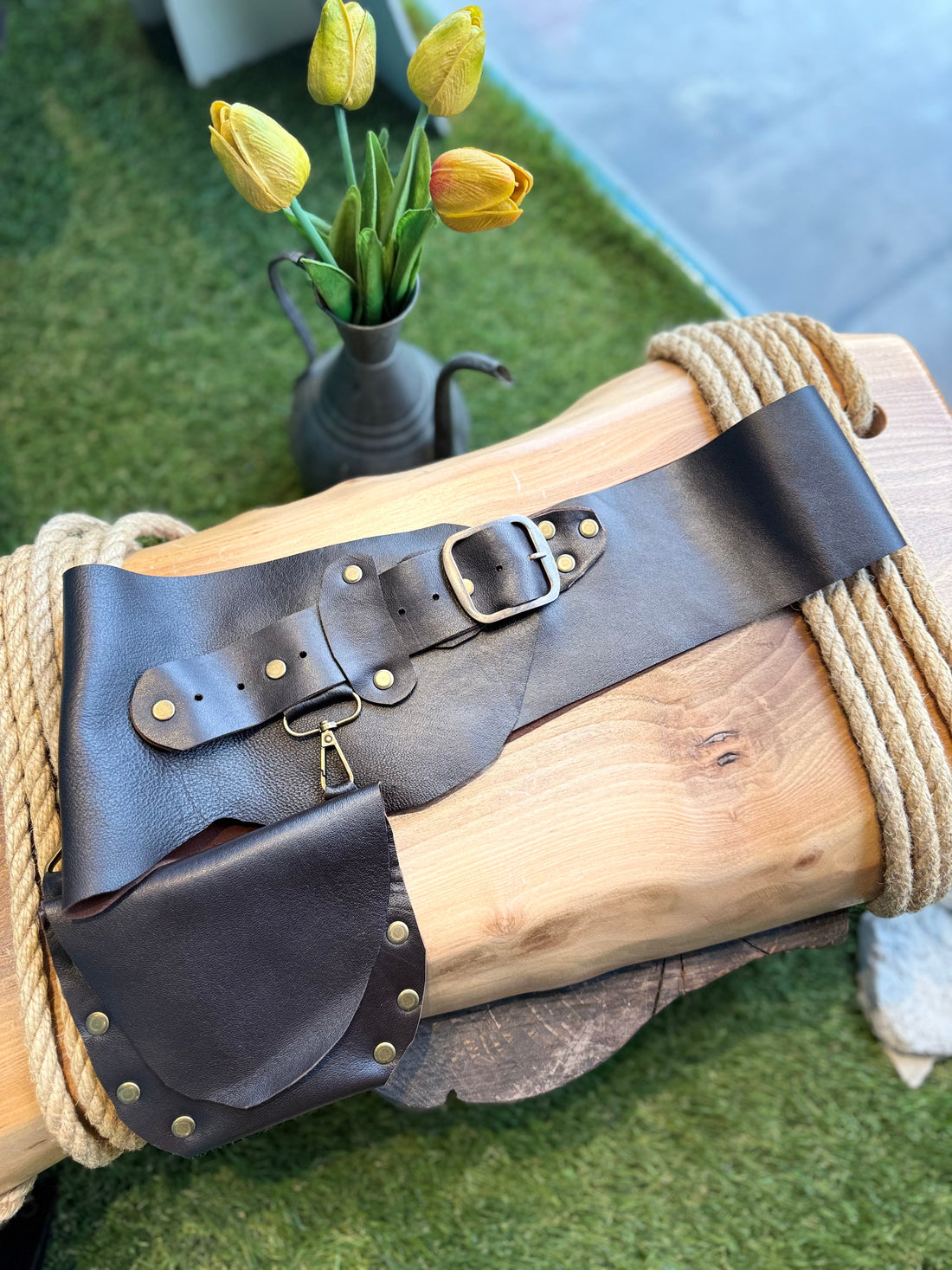 Godric El Yapımı Hakiki Deri Acı Kahve Cepli Bohem Korse Kemer – Bohem Tarz Kadın Giyim Tasarım | Yılday Gür Butik