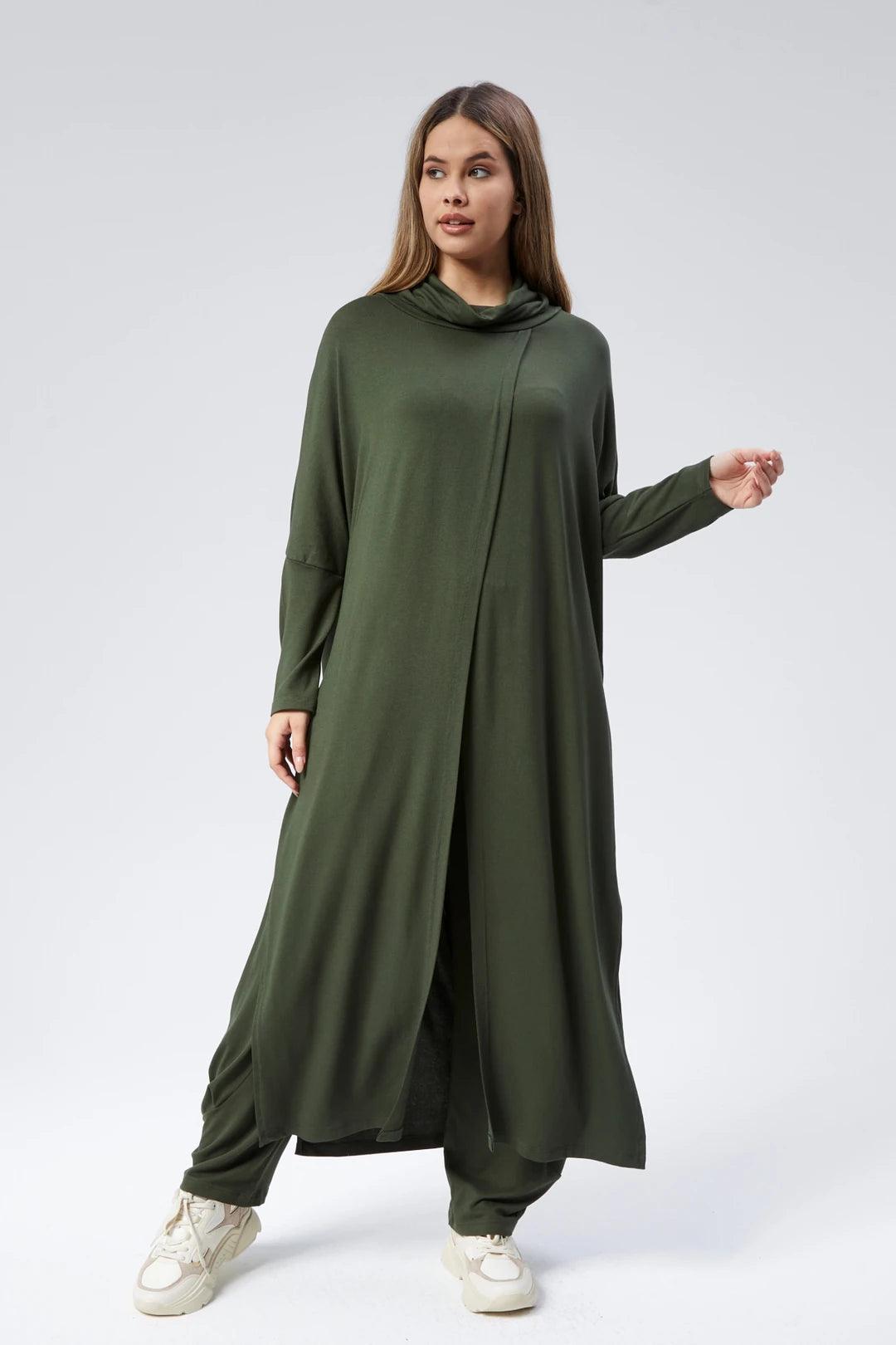 Haki Triko Degaje Tunik – Bohem Tarz Kadın Giyim Tasarım | Yılday Gür Butik