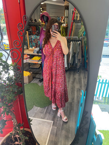 Ethnic Patterned V-Neck Viscose Dress – Comfortable and Stylish Design 