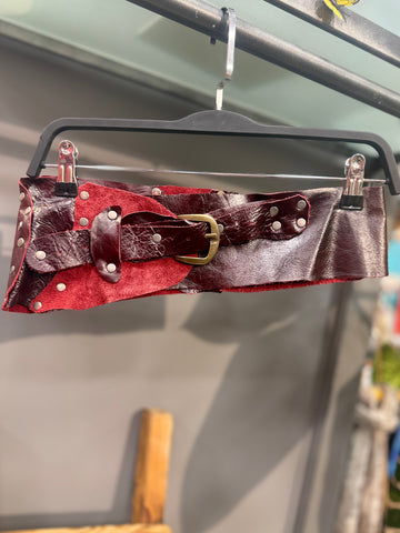 Scarlet Leather Belt | Handmade Red Bohemian Design