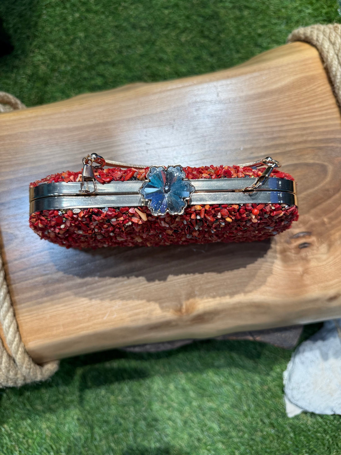 Yoğun Boncuk İşlemeli El Yapımı Clutch Çanta - Bohem Etnik Tasarım