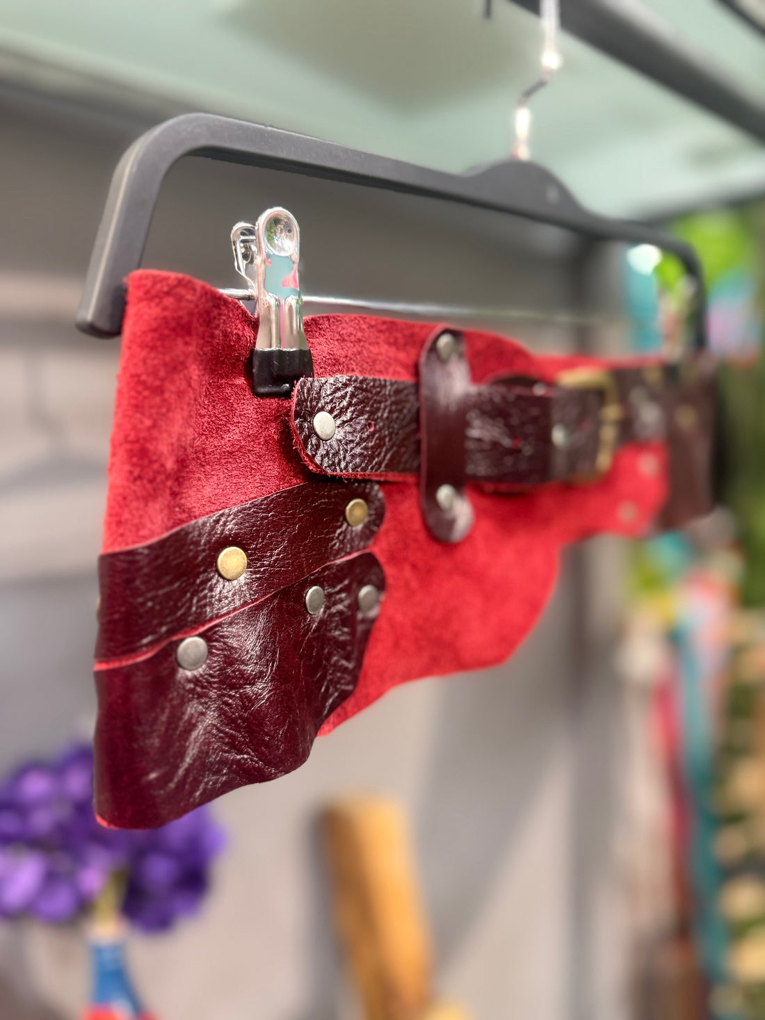 Rosaline Leather Belt | Handmade Burgundy Bohemian Design