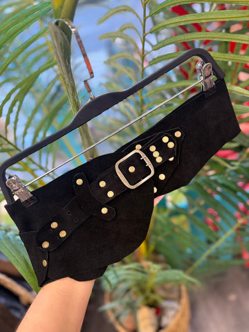 Noiré Deri Kemer | Siyah Gold Detaylı El Yapımı Bohem Tasarım