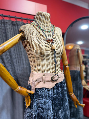 Isolde Deri Kemer | Kum Bej Hakiki Deri El Yapımı Bohem Bel Kemer