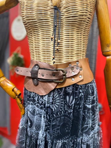 Clementine Deri Kemer | Çift Ton Hakiki Deri El Yapımı Bohem Bel Kemer