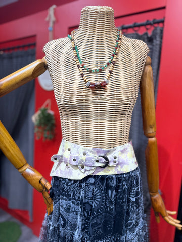 Phobos Deri Kemer | Pastel Desenli Hakiki Deri El Yapımı Bel Kemer