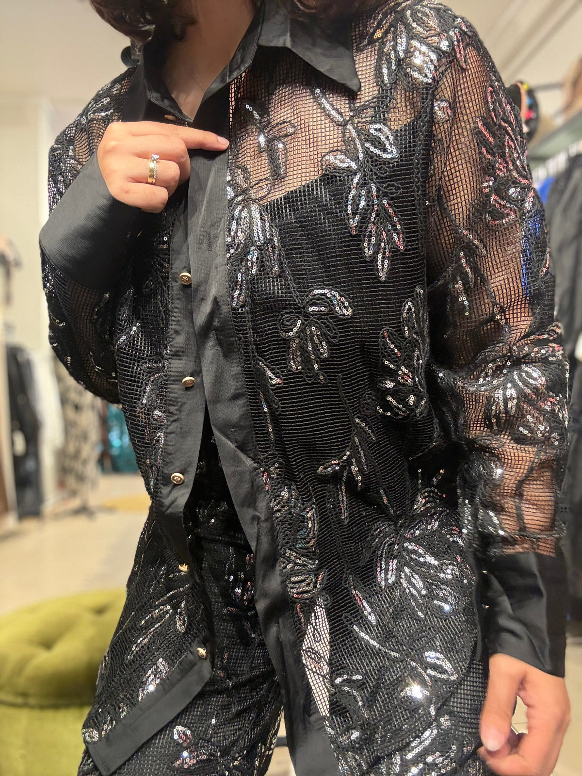 Işıltı Detaylı İşlemeli Şık Takım | Payetli Tül Ceket & Pantolon Takım – Bohem Tarz Kadın Giyim Tasarım | Yılday Gür Butik