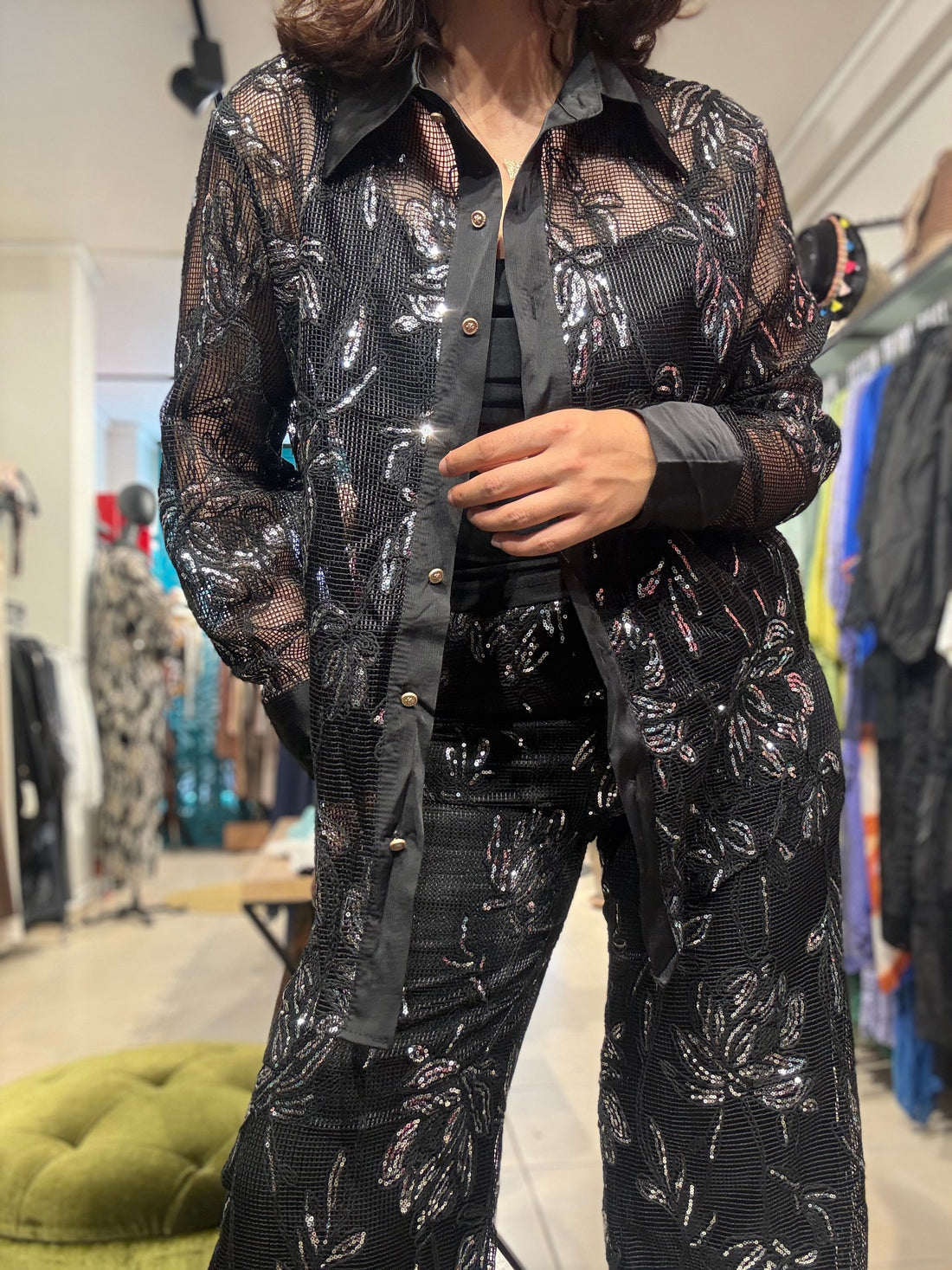 Işıltı Detaylı İşlemeli Şık Takım | Payetli Tül Ceket & Pantolon Takım – Bohem Tarz Kadın Giyim Tasarım | Yılday Gür Butik