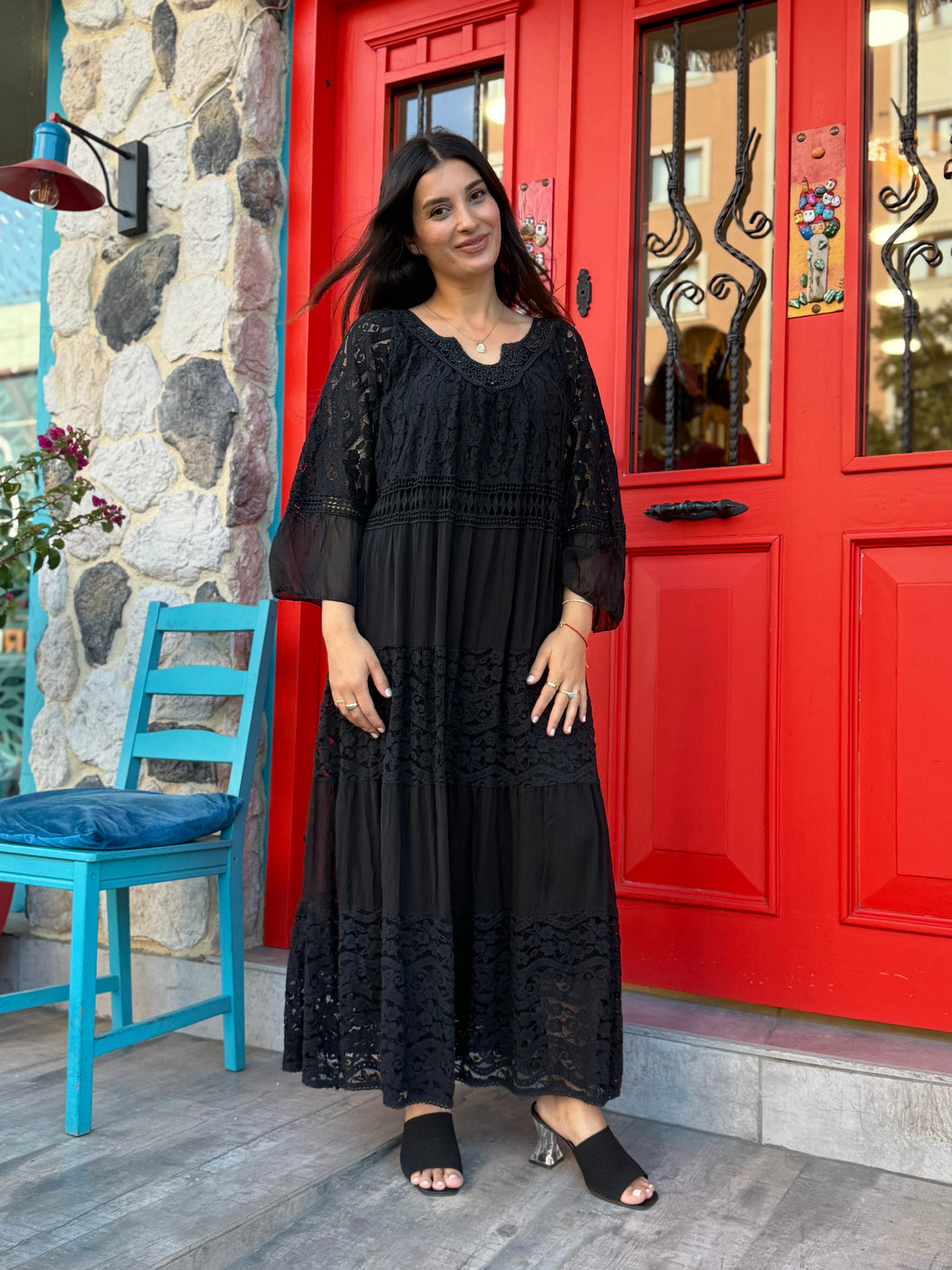 İtalyan İpek Elbise - Pul İşlemeli ve Dantel Detaylı Siyah Tasarım Giyim > Elbise butik bohem giyim – Yılday Gür Butik Üsküdar Emaar